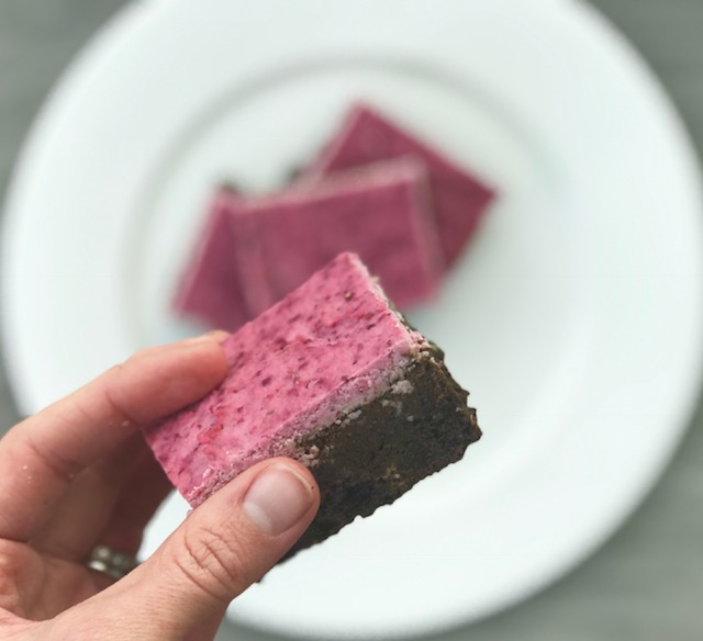Protein Brownies with Cranberry Cream Frosting - Welli by Kristine - Grain Free, Gluten Free, Vegan, Paleo, No Added Sugar